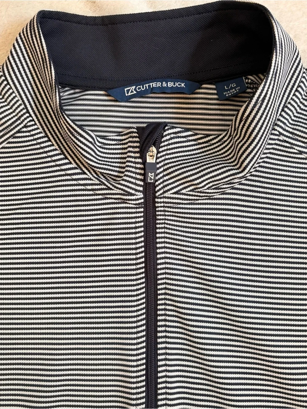 Cutter & Buck Men's Navy White Striped 1/4 Zip Performance Pullover Sz L